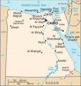 Modern political map of Egypt, showing Cairo, Aswan, and the Nile, with Sudan labeled at the southern border